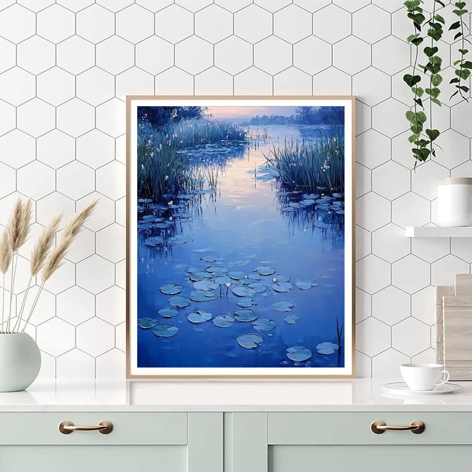 Claude Monet Inspired Frosted Waterlilies At Blue Hour Painting by numbers kit