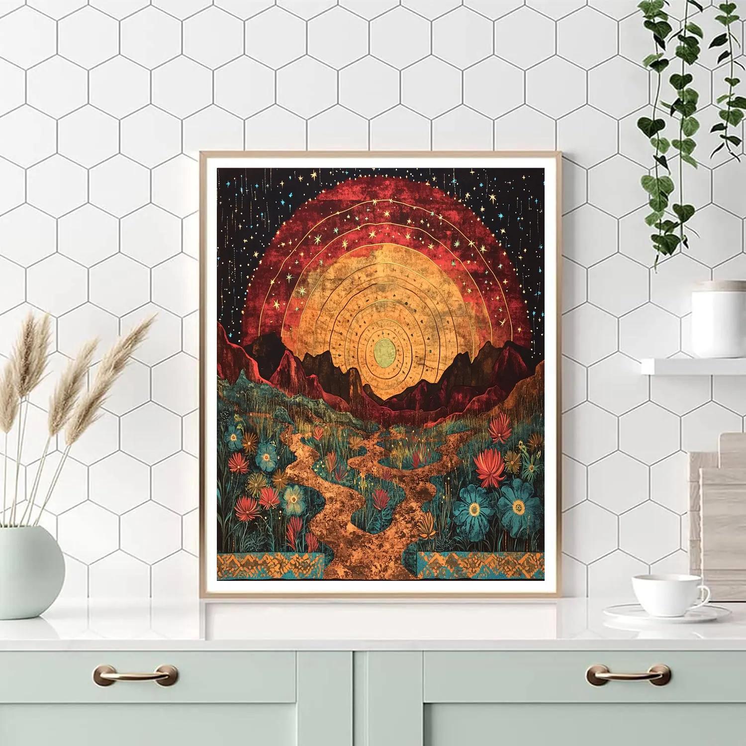 Frida Kahlo Inspired Ancestral Volcano Constellation Tapestry paint by number