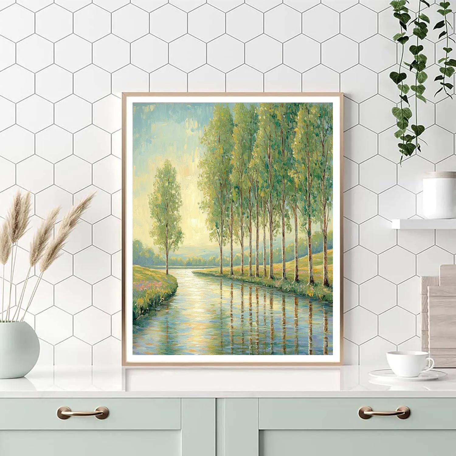 Claude Monet Inspired Poplar Riverbank In Spring Haze Paint by numbers kits