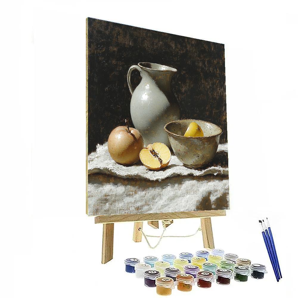 Diego Velázquez Inspired Silvery Bodegon Of Earthenware And Quince paint by numbers