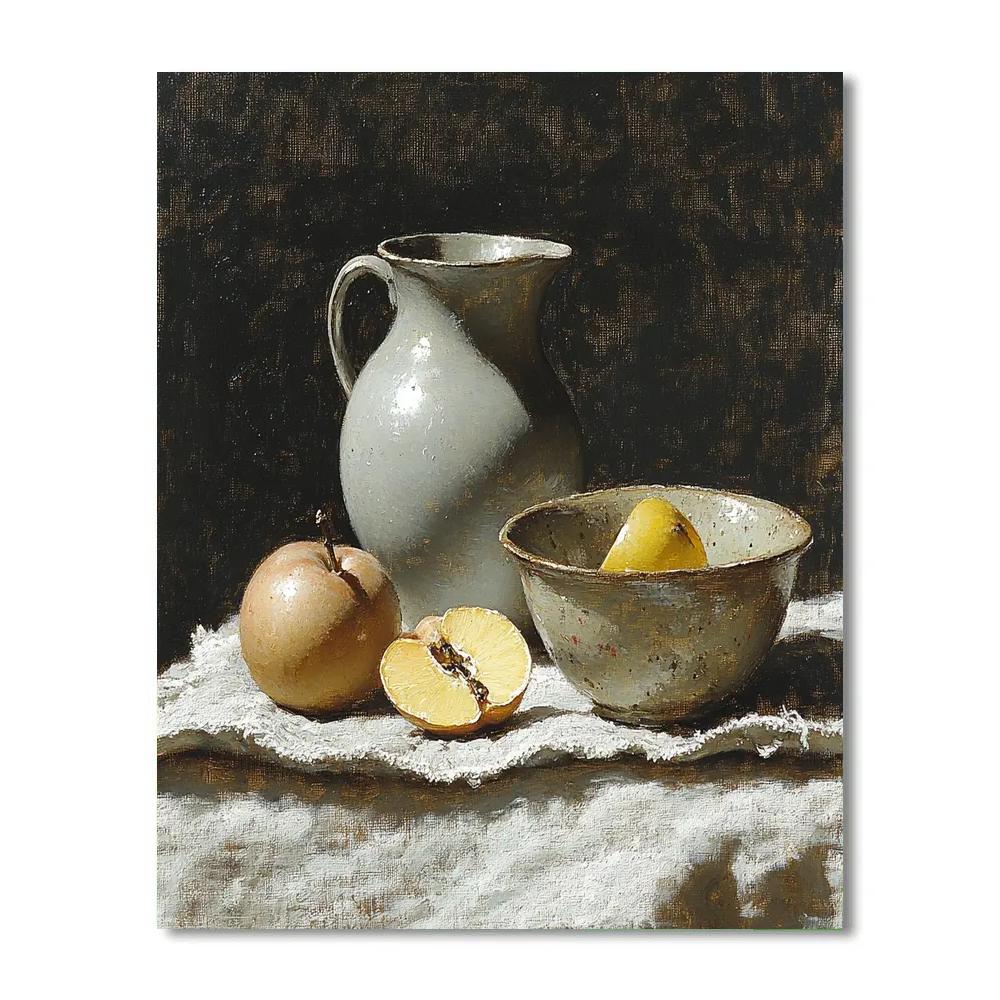 Diego Velázquez Inspired Silvery Bodegon Of Earthenware And Quince paint by numbers