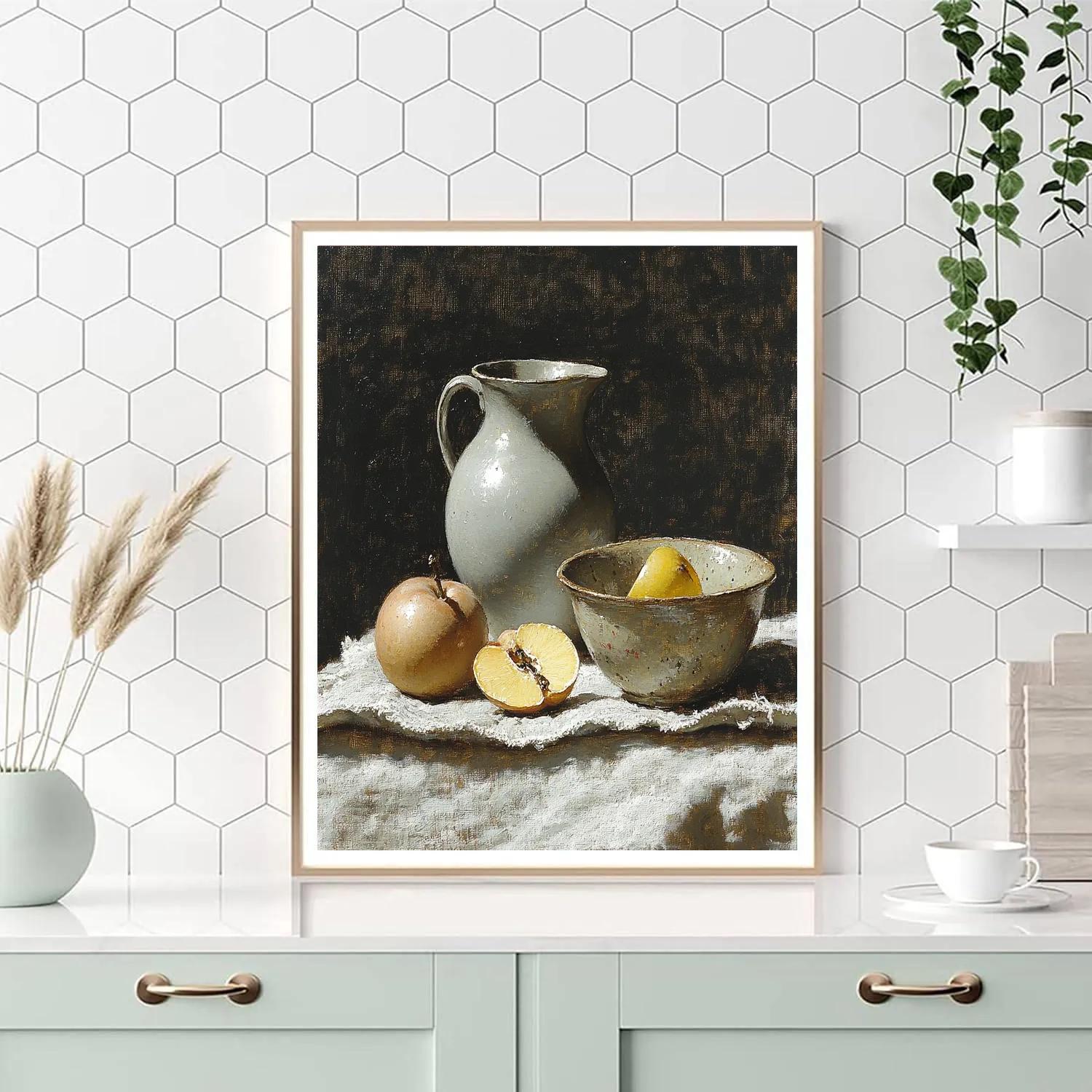 Diego Velázquez Inspired Silvery Bodegon Of Earthenware And Quince paint by numbers