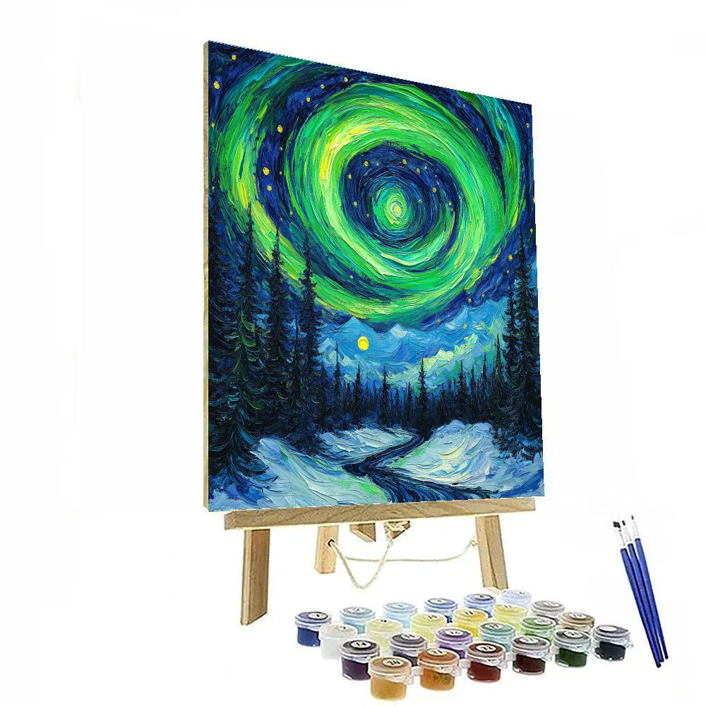 Vincent Van Gogh Inspired Aurora Over Pine Forest Number painting