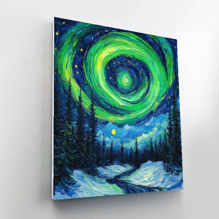 Vincent Van Gogh Inspired Aurora Over Pine Forest Number painting