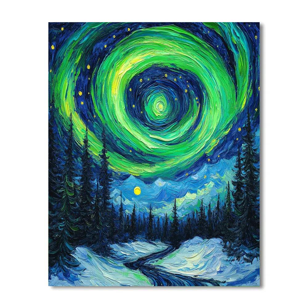 Vincent Van Gogh Inspired Aurora Over Pine Forest Number painting