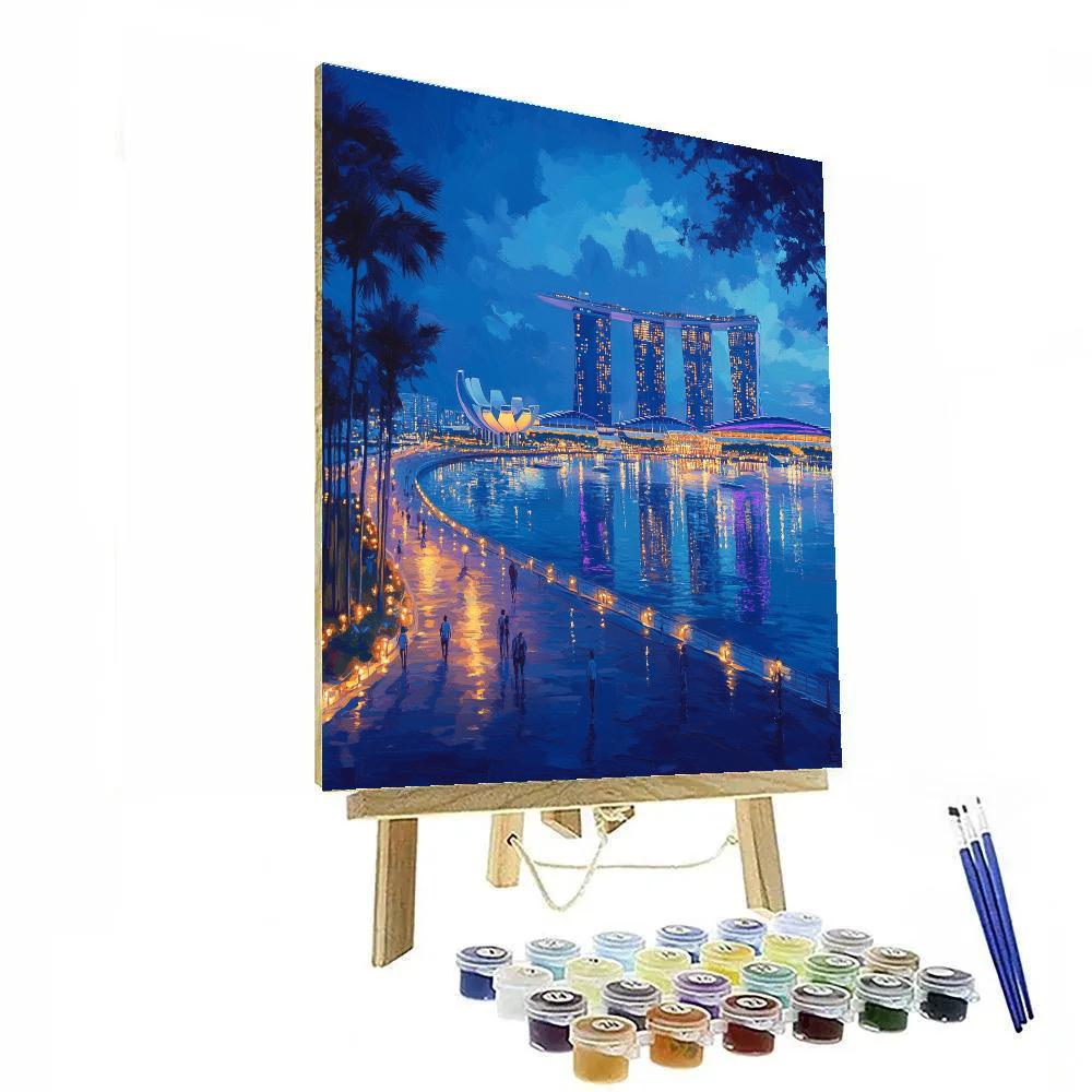 Blue Hour At Marina Bay Sands Promenade Singapore paint by color