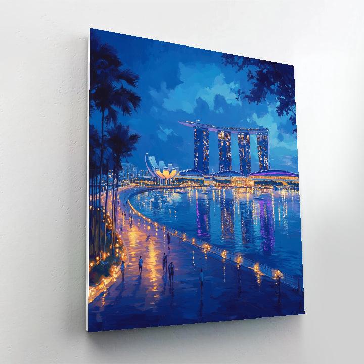 Blue Hour At Marina Bay Sands Promenade Singapore paint by color