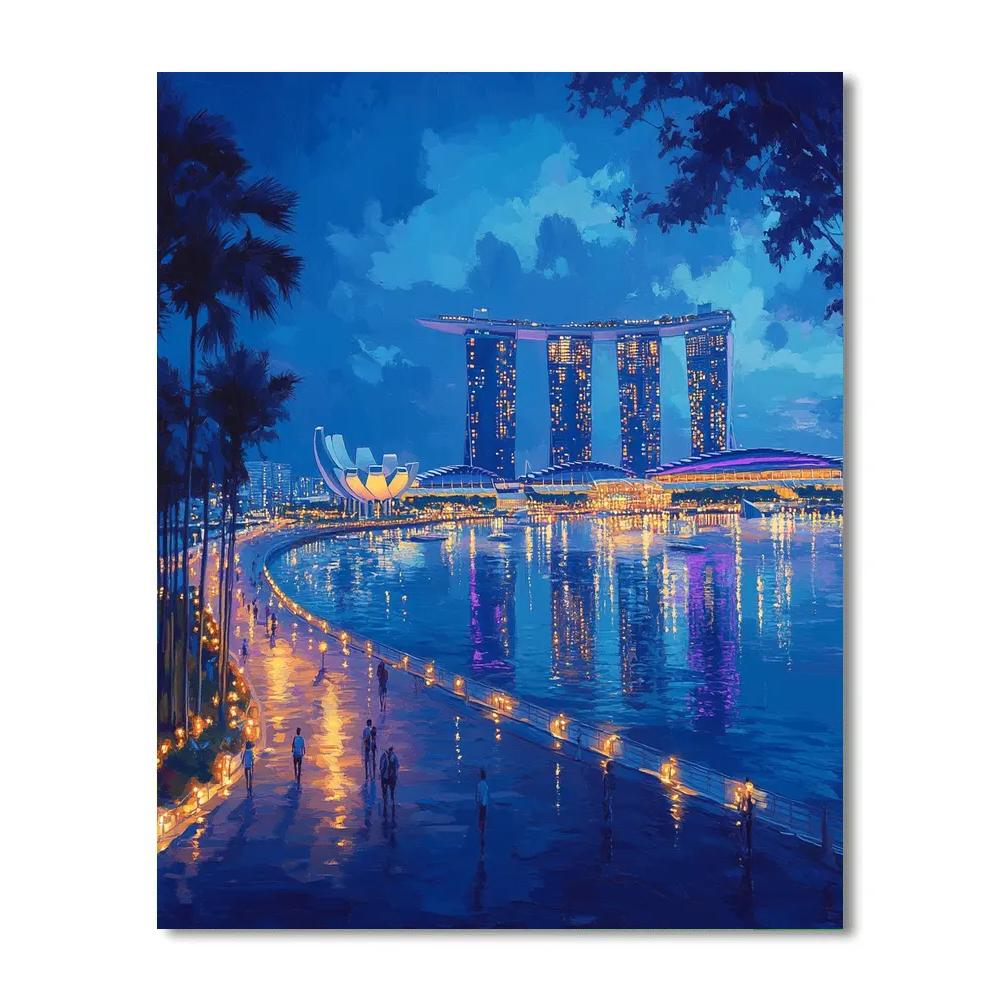 Blue Hour At Marina Bay Sands Promenade Singapore paint by color