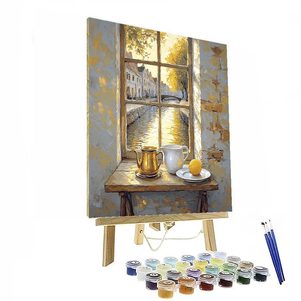 Johannes Vermeer Inspired Still Life With Brass Basin And Canal Reflection painting number kit