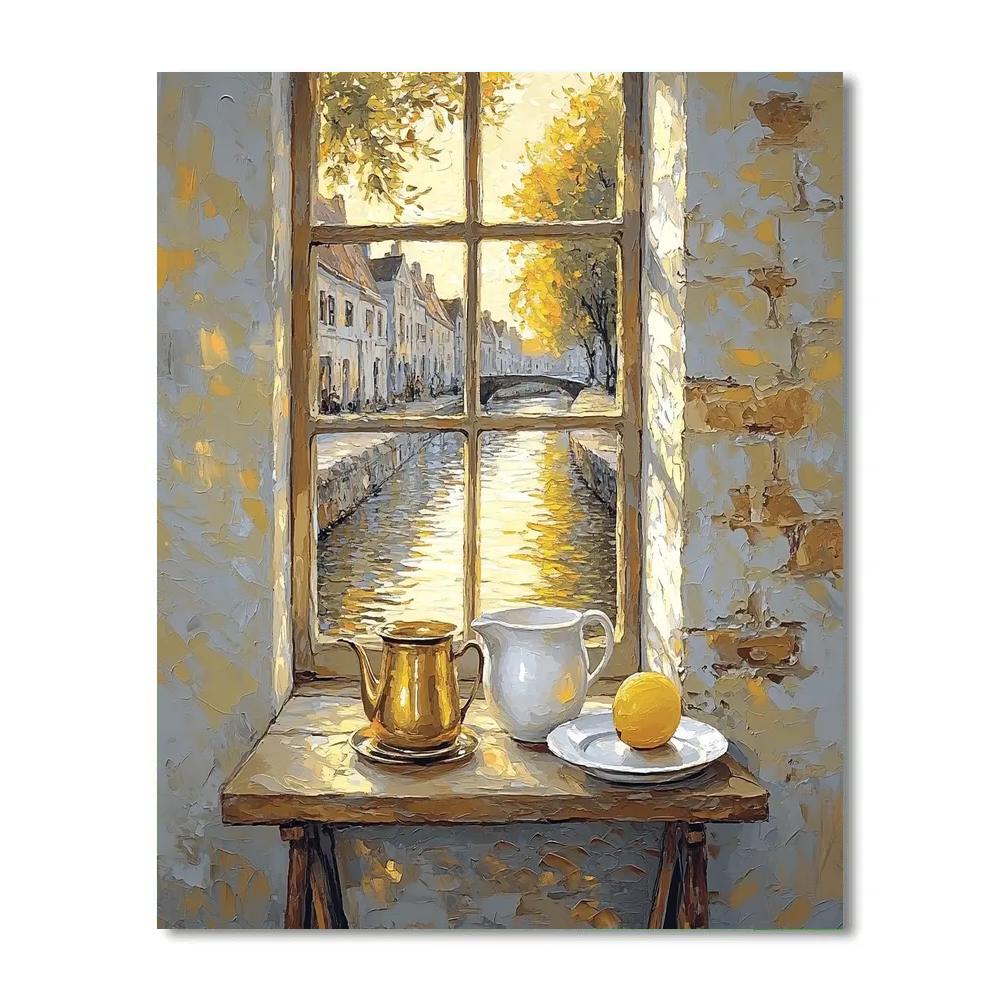 Johannes Vermeer Inspired Still Life With Brass Basin And Canal Reflection painting number kit