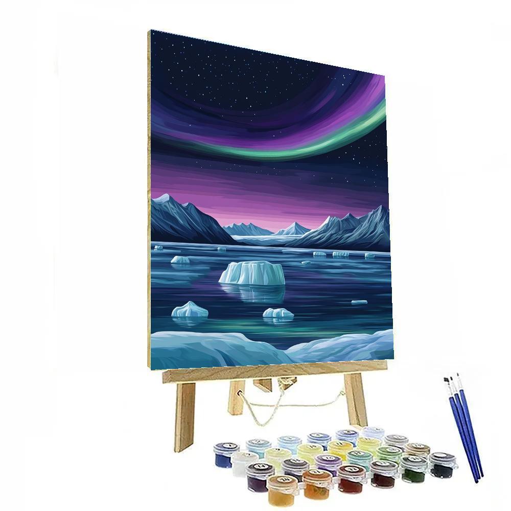 Lawren Harris Inspired Aurora Veil Over Silent Fjord Ice Paint by numbers art