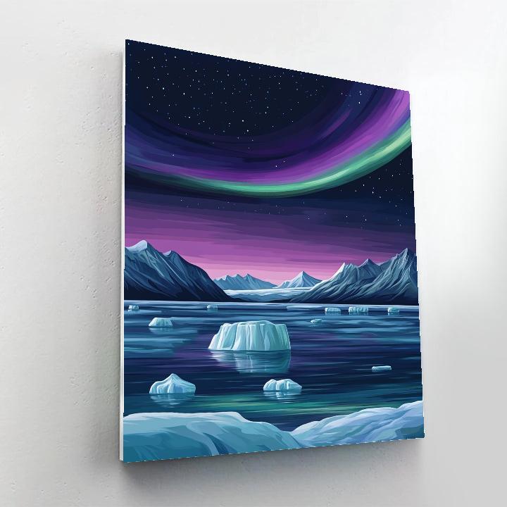Lawren Harris Inspired Aurora Veil Over Silent Fjord Ice Paint by numbers art