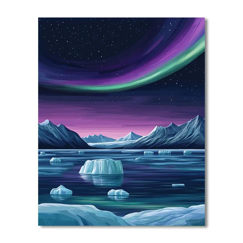 Lawren Harris Inspired Aurora Veil Over Silent Fjord Ice Paint by numbers art