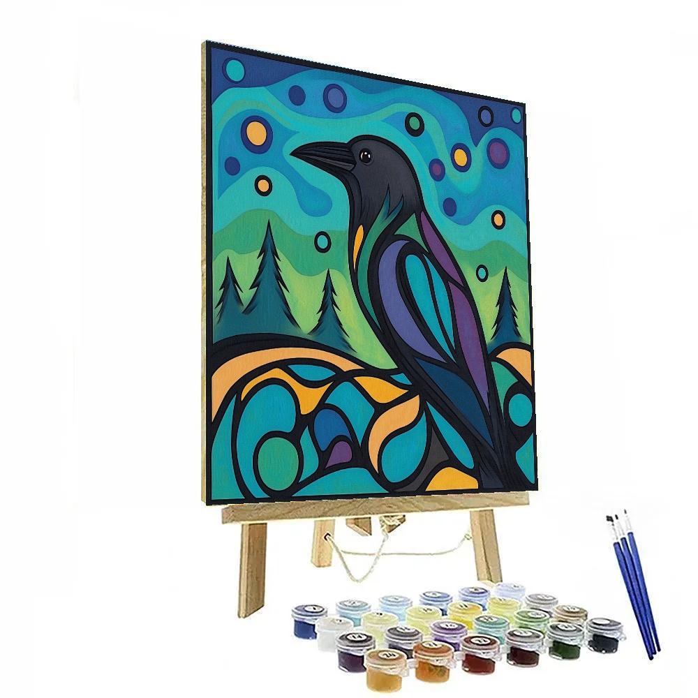 Norval Morrisseau Inspired Aurora Raven Of Sky Currents paint by color