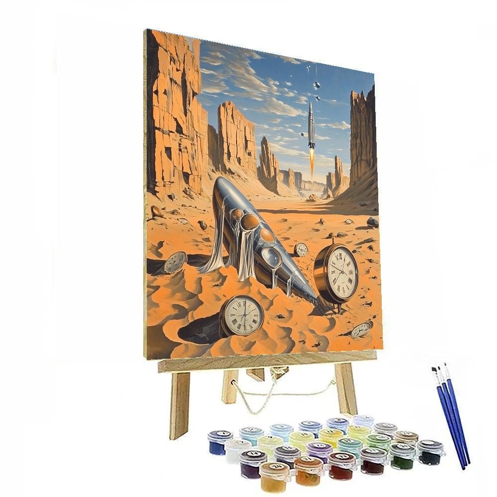 Salvador Dali Inspired Desert Of Melting Timepieces And Rockets DIY paint by numbers