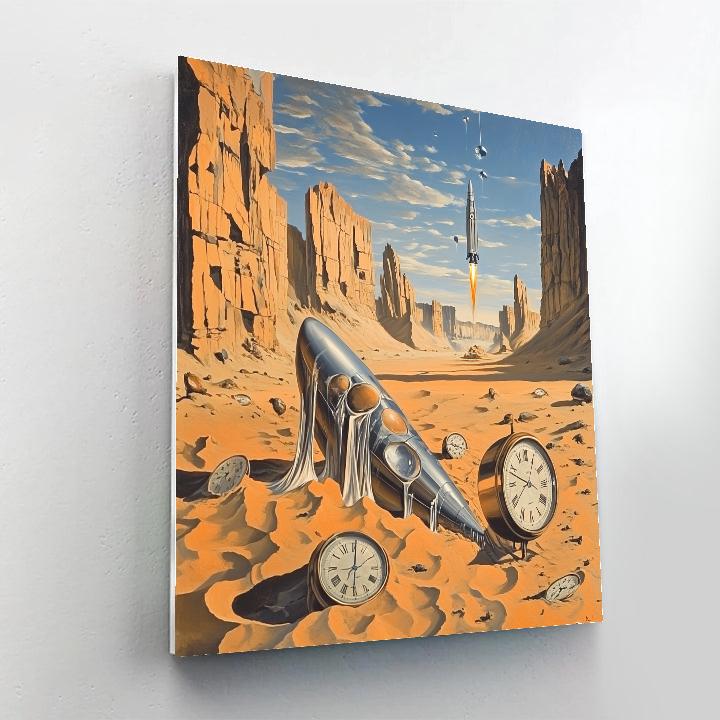 Salvador Dali Inspired Desert Of Melting Timepieces And Rockets DIY paint by numbers
