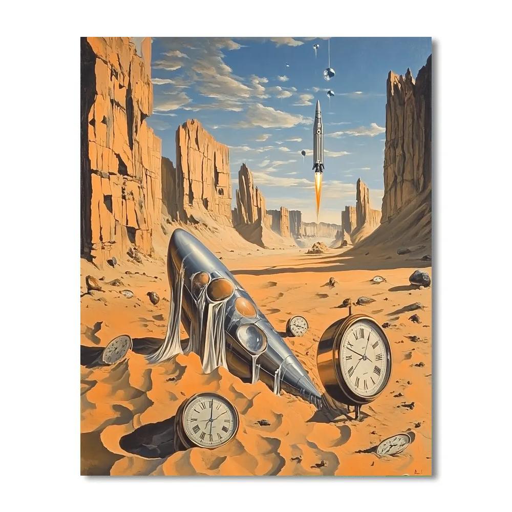 Salvador Dali Inspired Desert Of Melting Timepieces And Rockets DIY paint by numbers