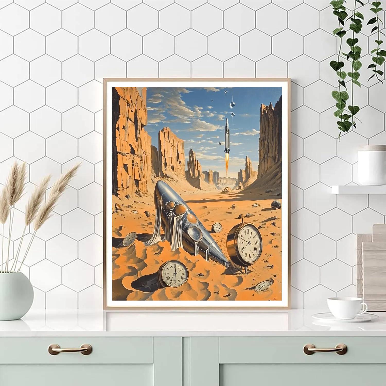 Salvador Dali Inspired Desert Of Melting Timepieces And Rockets DIY paint by numbers