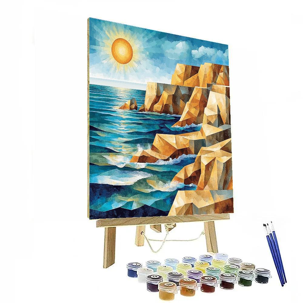 Pablo Picasso Inspired Geometric Coastal Cliffs And Sunlit Sea Planes paint by number