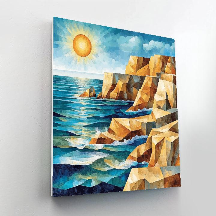 Pablo Picasso Inspired Geometric Coastal Cliffs And Sunlit Sea Planes paint by number