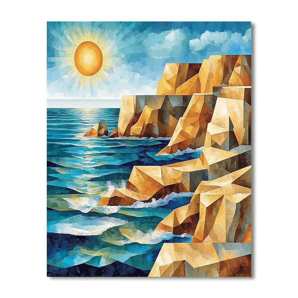 Pablo Picasso Inspired Geometric Coastal Cliffs And Sunlit Sea Planes paint by number