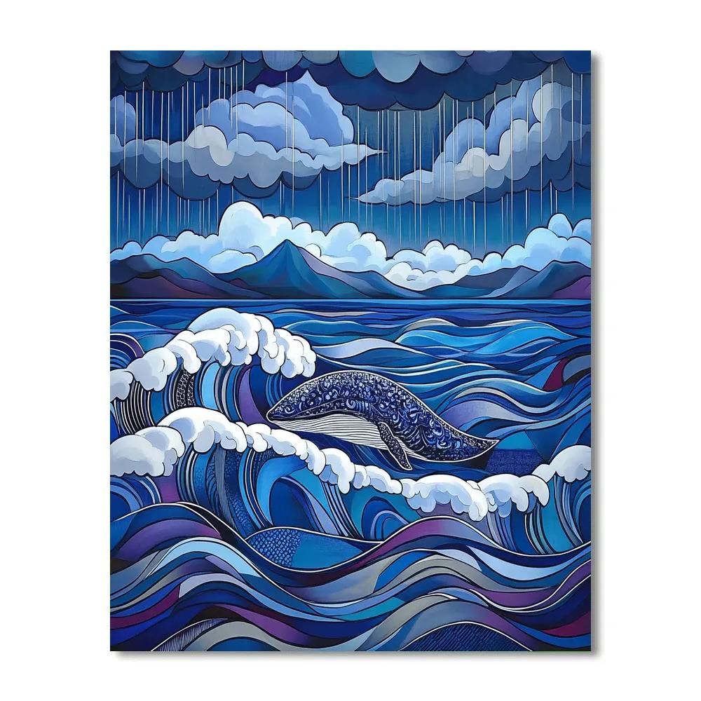 Katsushika Hokusai Inspired Stormy Ocean With Whale Breach Numbered painting kits