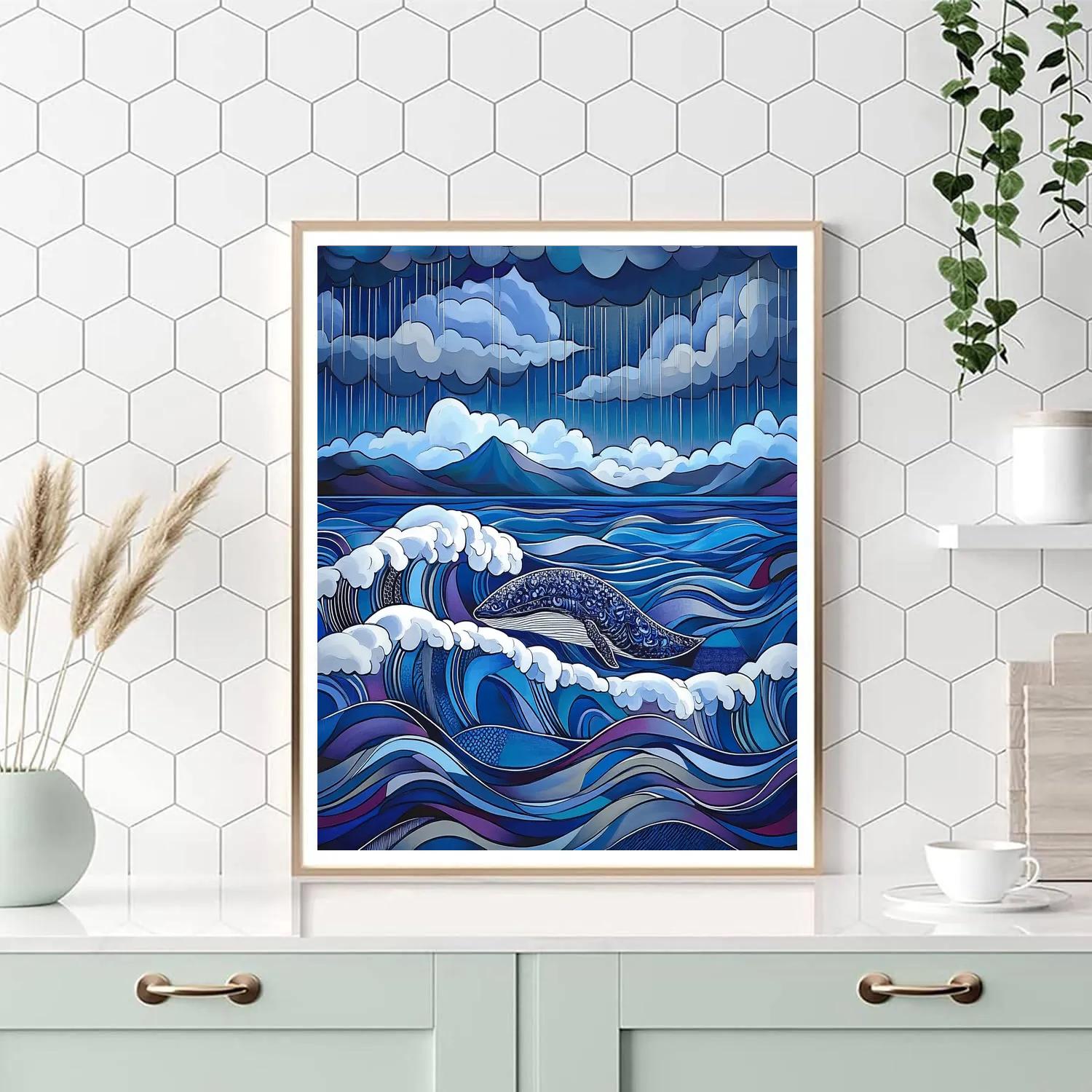 Katsushika Hokusai Inspired Stormy Ocean With Whale Breach Numbered painting kits