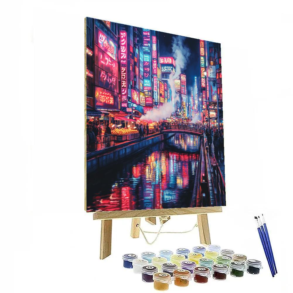 Neon Market Rush At Dotonbori Canal Osaka Japan Number painting