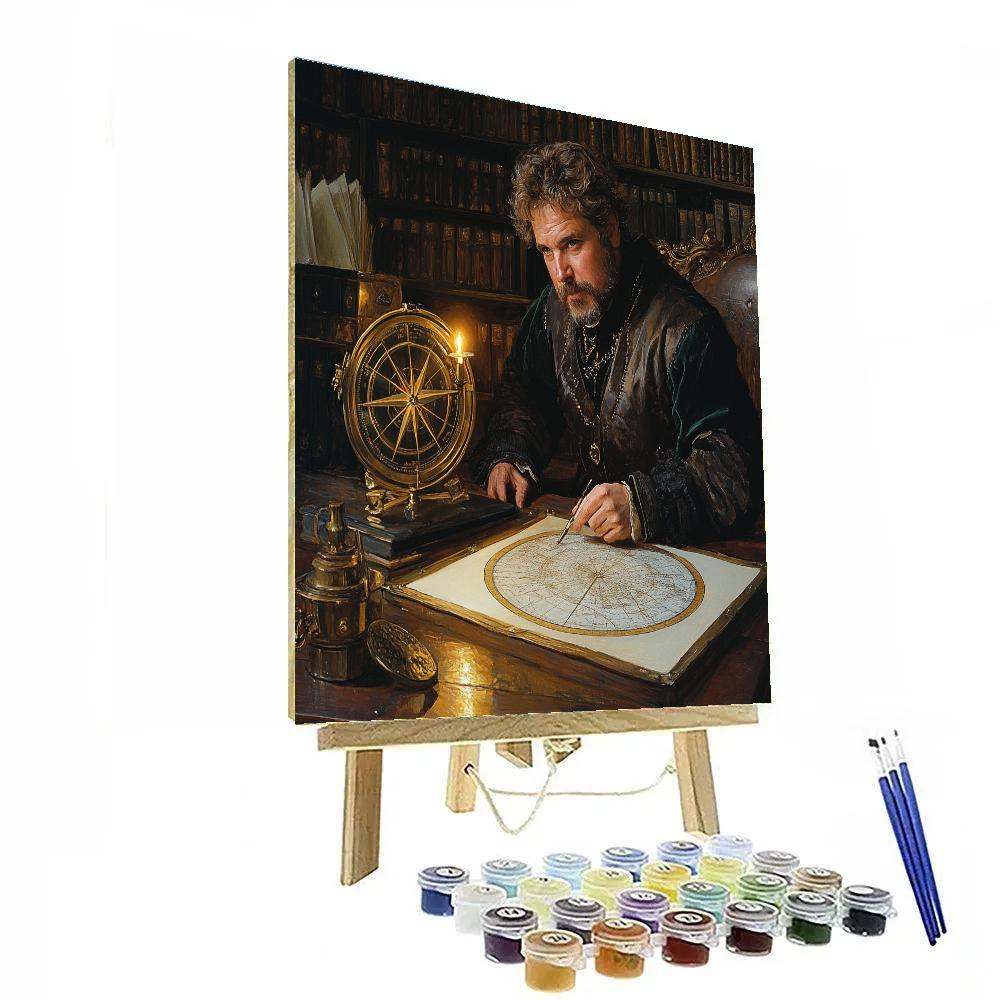 Leonardo Da Vinci Inspired Astronomer In Candlelit Library paint by numbers