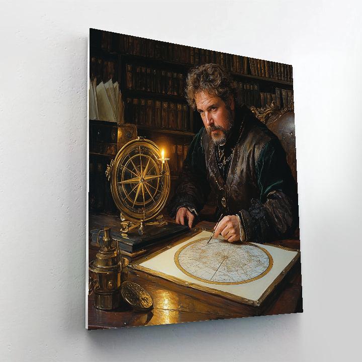 Leonardo Da Vinci Inspired Astronomer In Candlelit Library paint by numbers