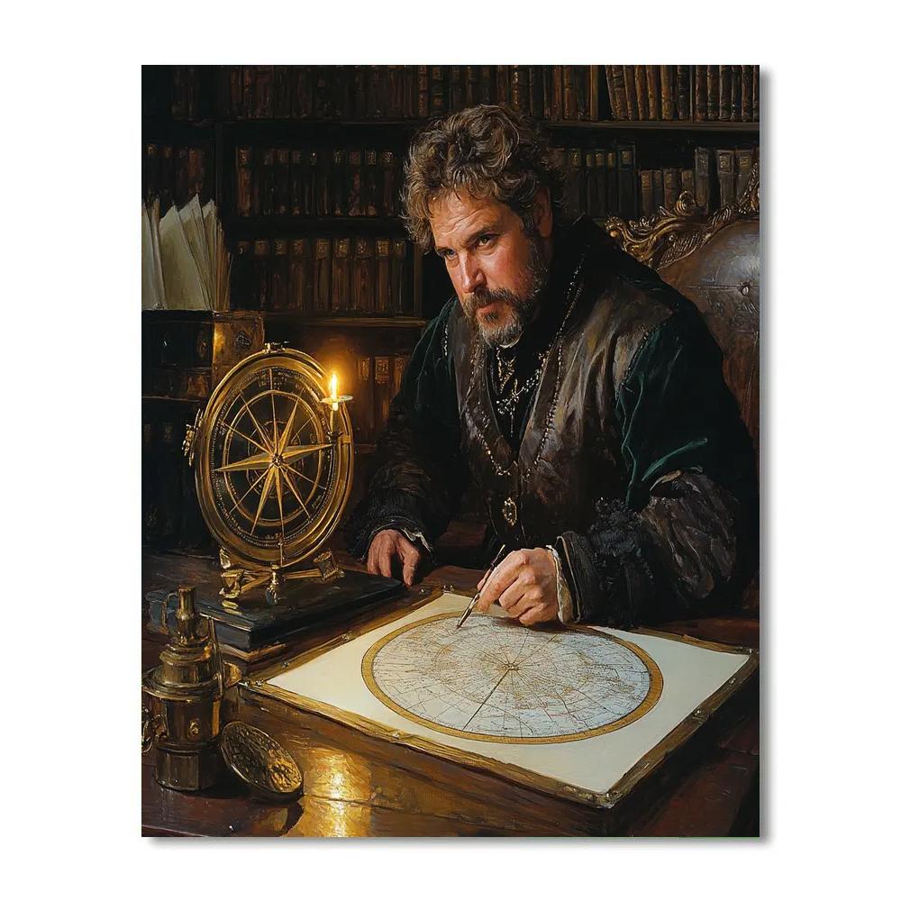Leonardo Da Vinci Inspired Astronomer In Candlelit Library paint by numbers