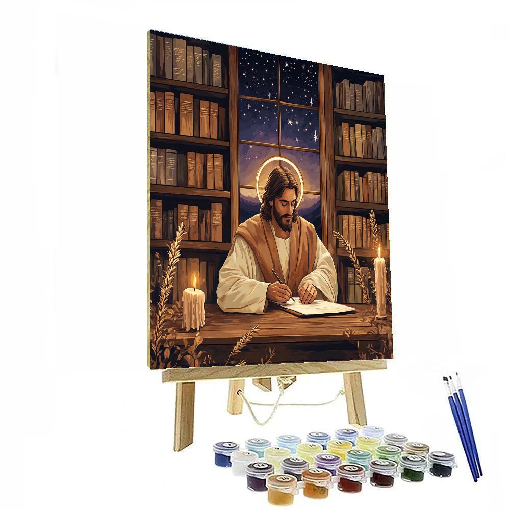 Candlelit Library With Jesus At The Desk Painting by numbers kit