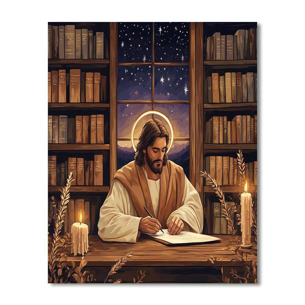 Candlelit Library With Jesus At The Desk Painting by numbers kit