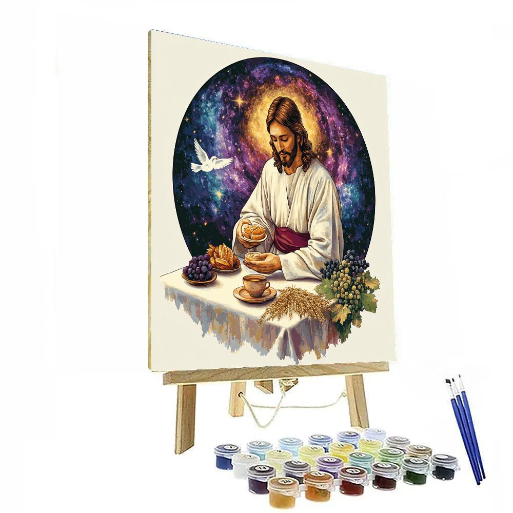 Jesus With The Cosmic Bread And Cup paint by number