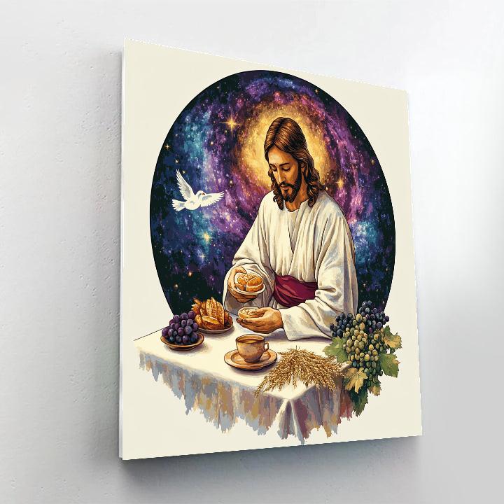 Jesus With The Cosmic Bread And Cup paint by number