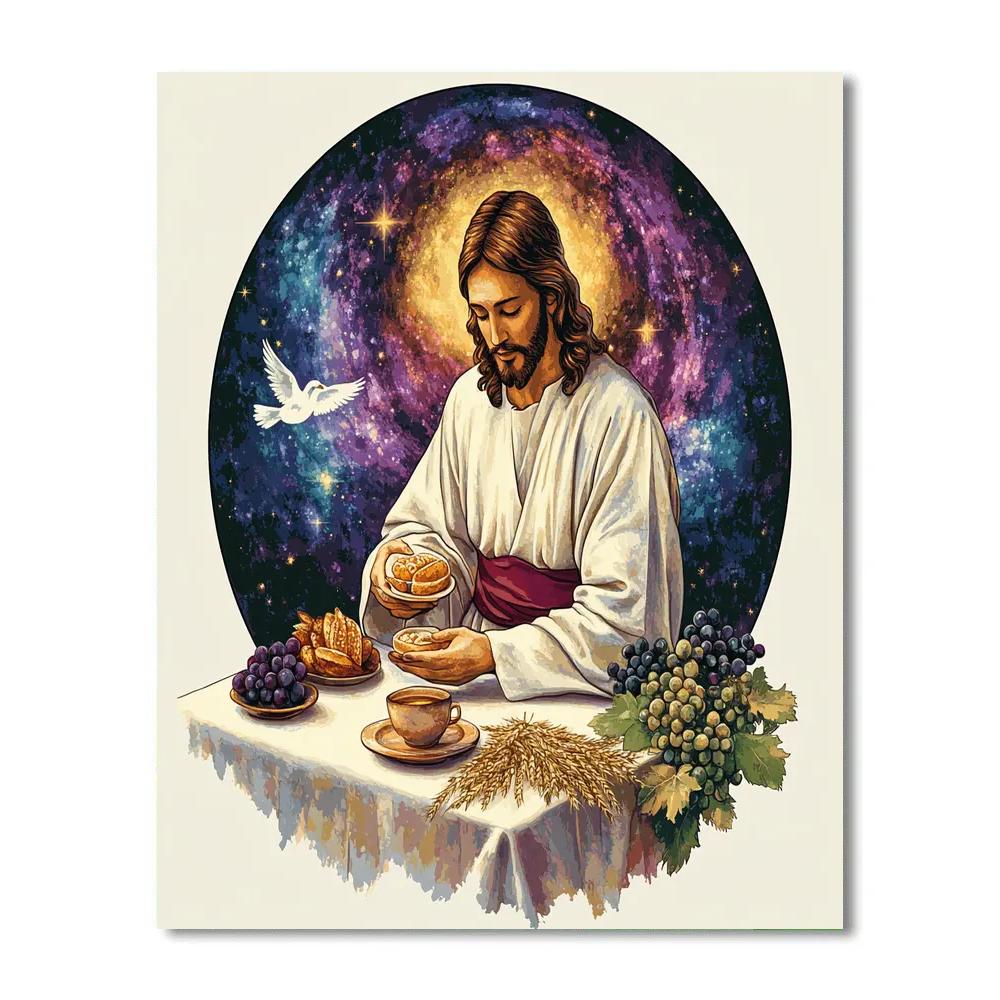 Jesus With The Cosmic Bread And Cup paint by number