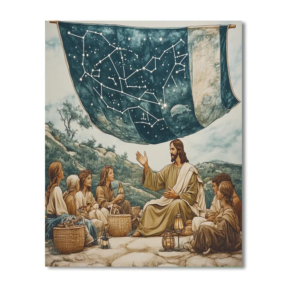 Jesus Teaching Under A Star Map Canopy paint by number