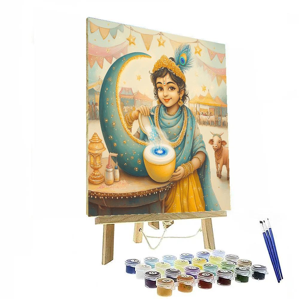 Krishna Serving Lassi At The Milky Way Stall Paint by numbers art