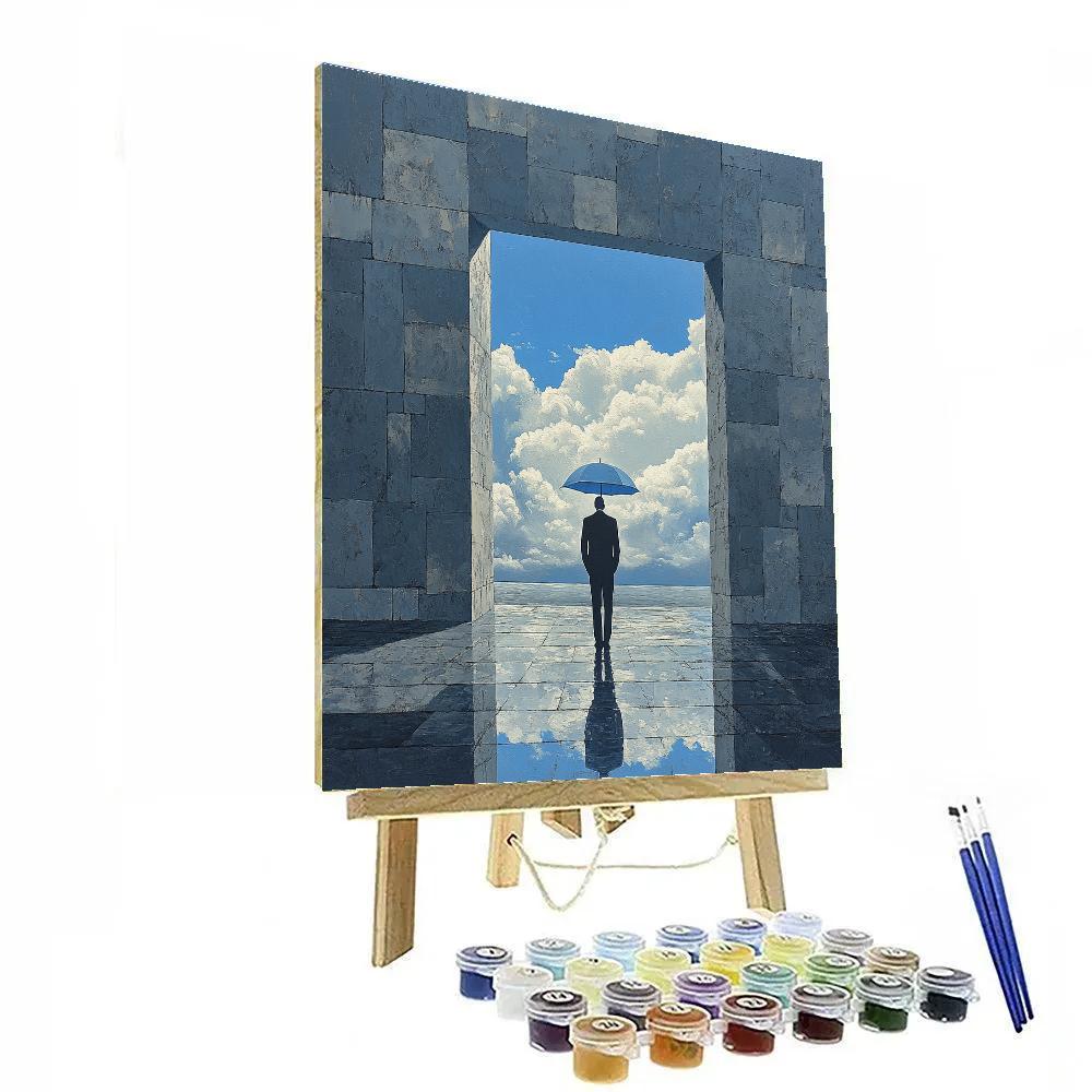 René Magritte Inspired Man With Umbrella Of Clouds Paint by numbers art