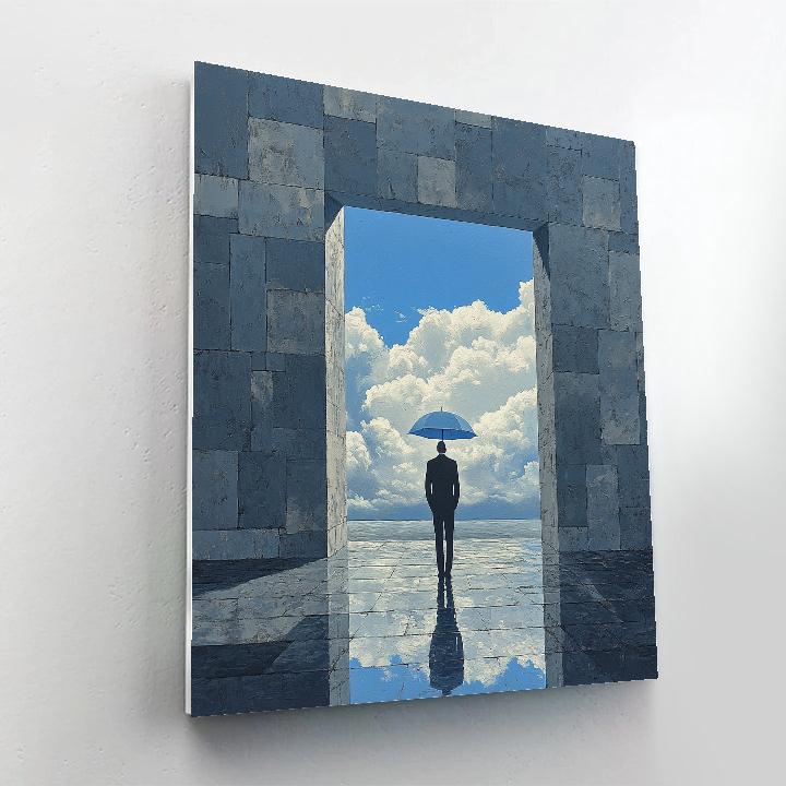René Magritte Inspired Man With Umbrella Of Clouds Paint by numbers art