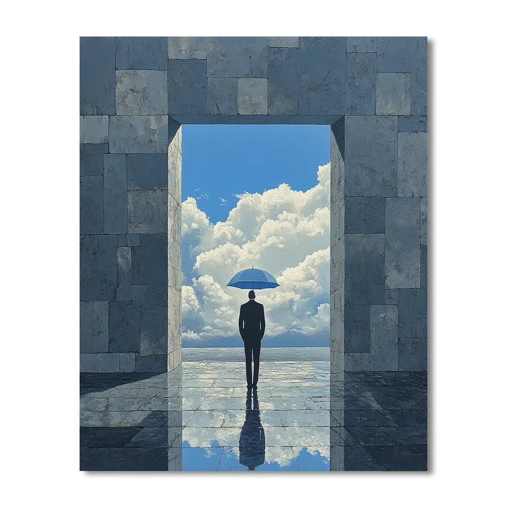 René Magritte Inspired Man With Umbrella Of Clouds Paint by numbers art