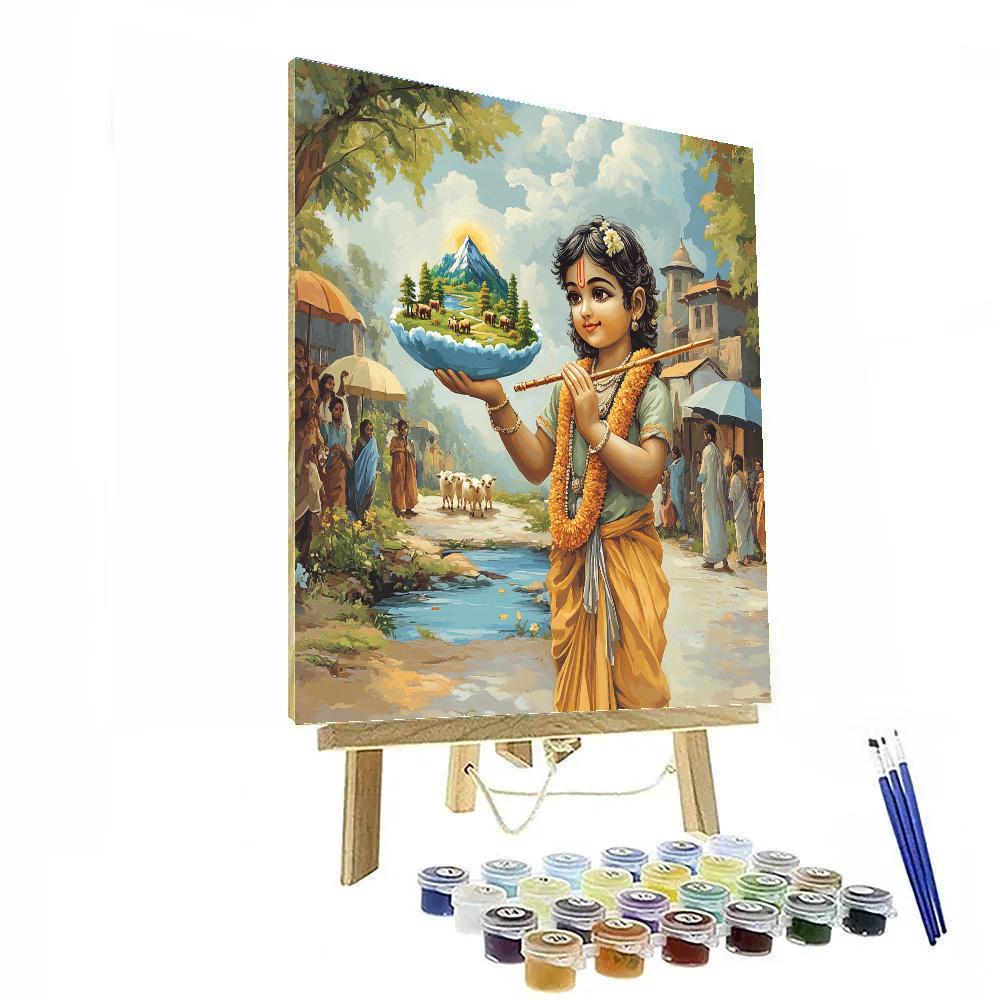 Krishna Holding The Miniature Mountain Garden paint by number
