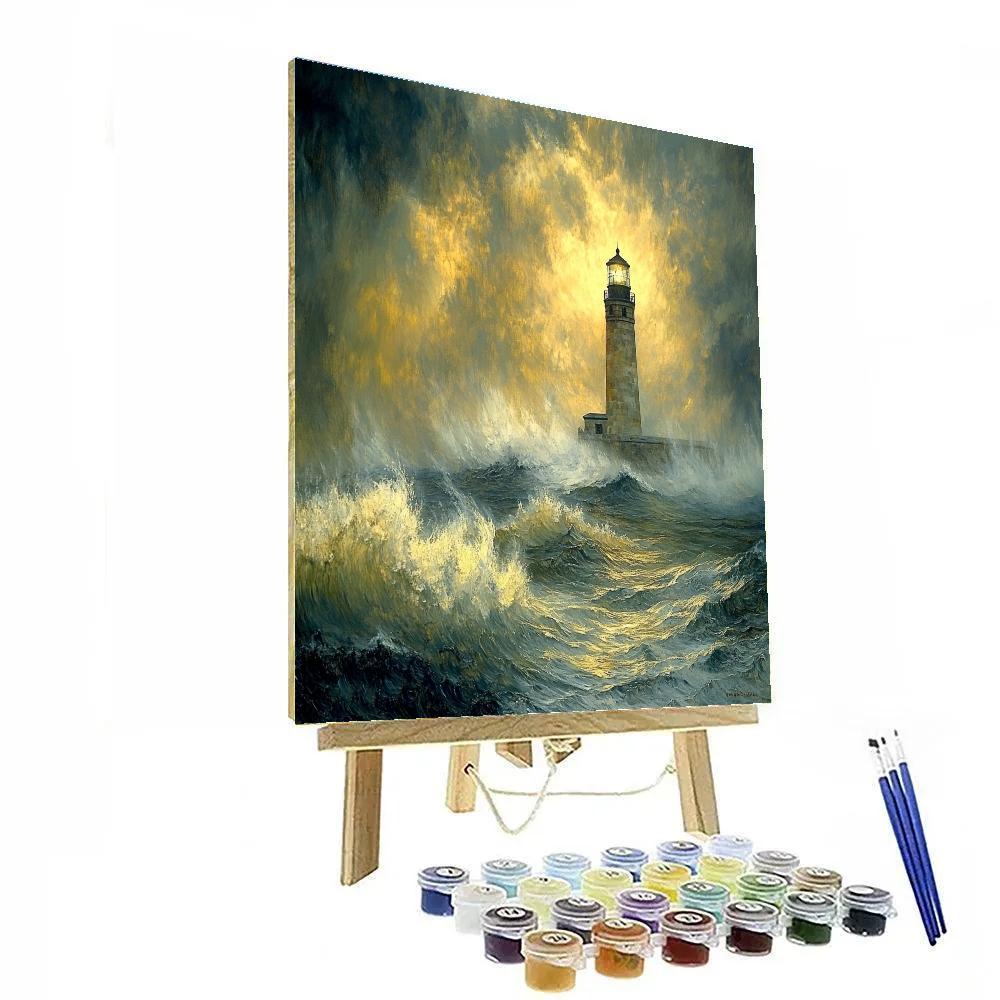 J M W Turner Inspired Lighthouse In Violent Storm paint by color