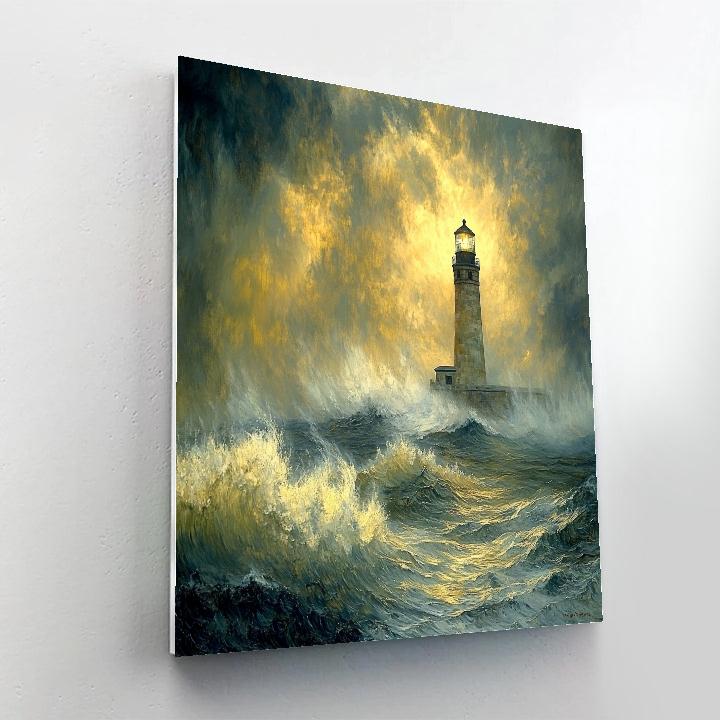 J M W Turner Inspired Lighthouse In Violent Storm paint by color