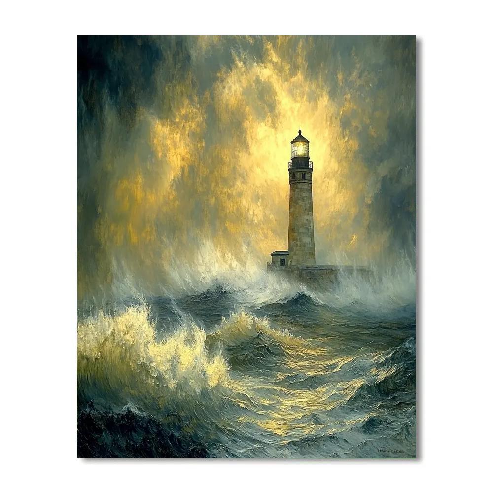 J M W Turner Inspired Lighthouse In Violent Storm paint by color