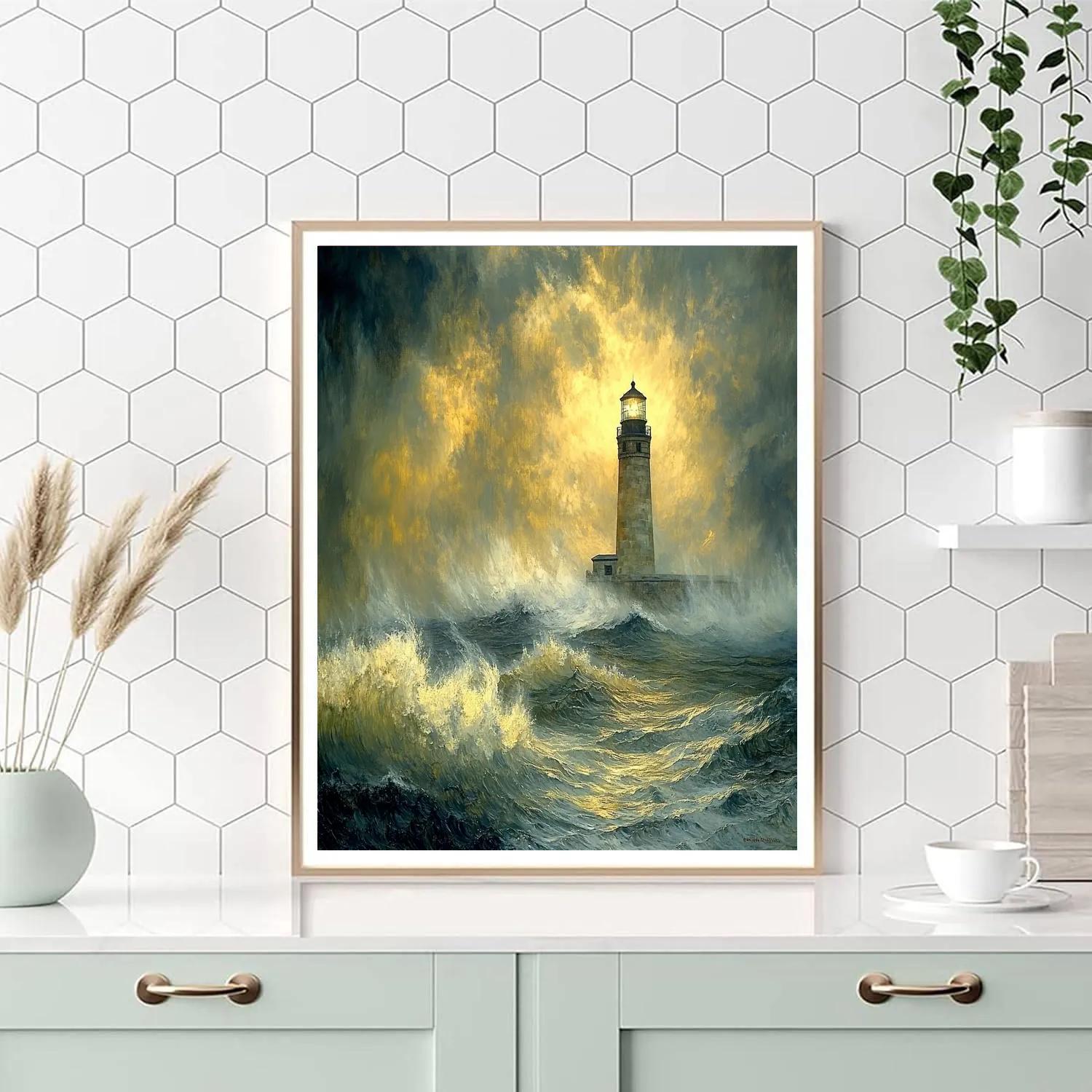 J M W Turner Inspired Lighthouse In Violent Storm paint by color