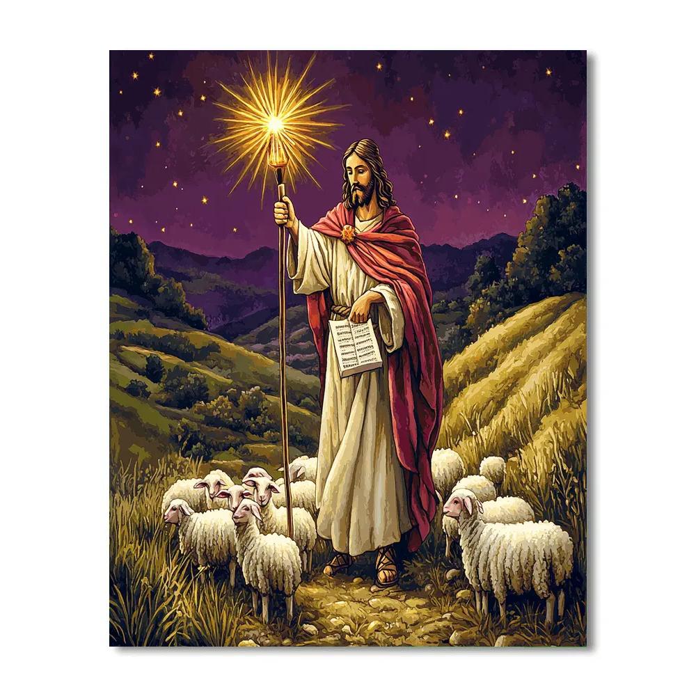 Jesus The Shepherd With Star Lanterns Numbered painting kits
