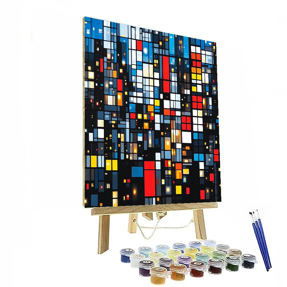 Piet Mondrian Inspired Abstract City Grid At Night paint by color