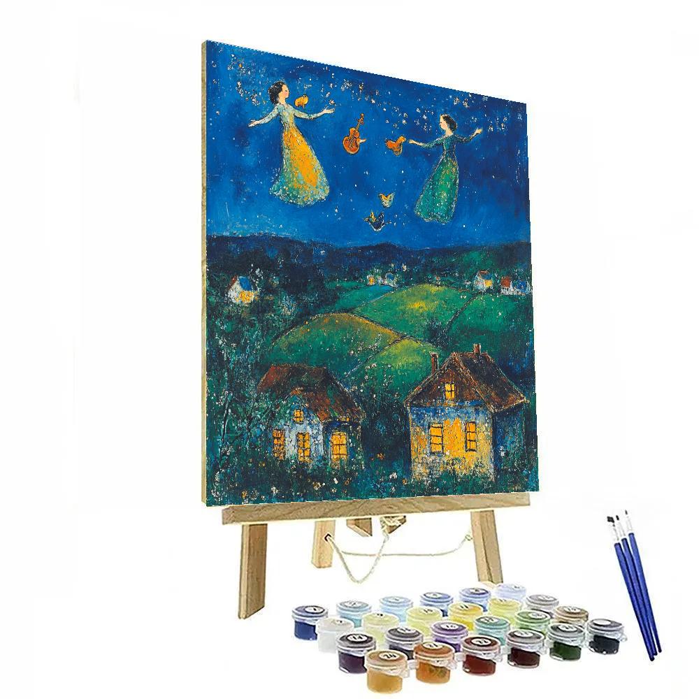 Marc Chagall Inspired Floating Friends Above A Village Painting by numbers kit