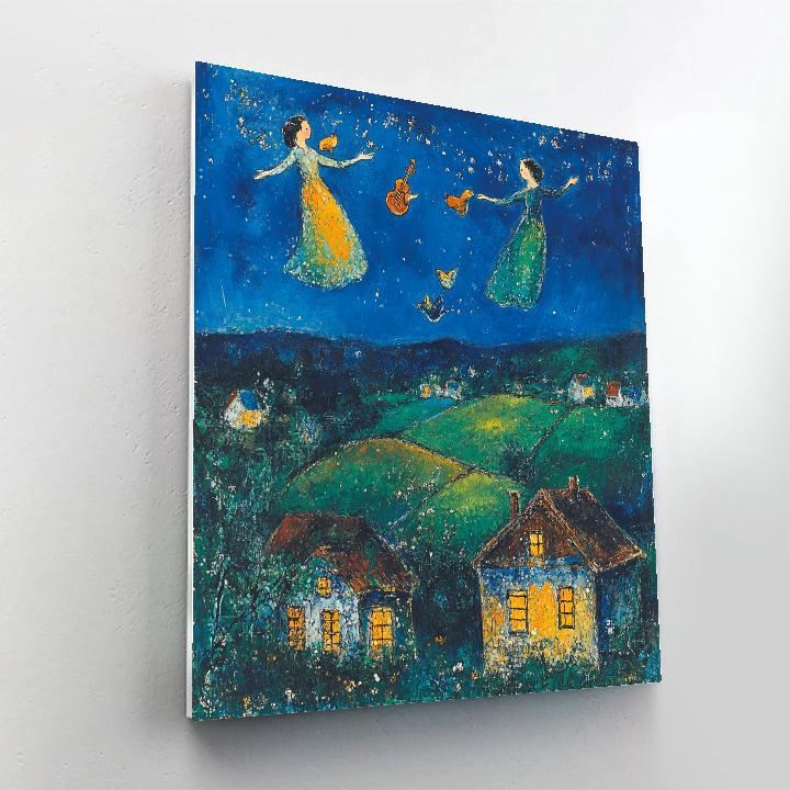 Marc Chagall Inspired Floating Friends Above A Village Painting by numbers kit